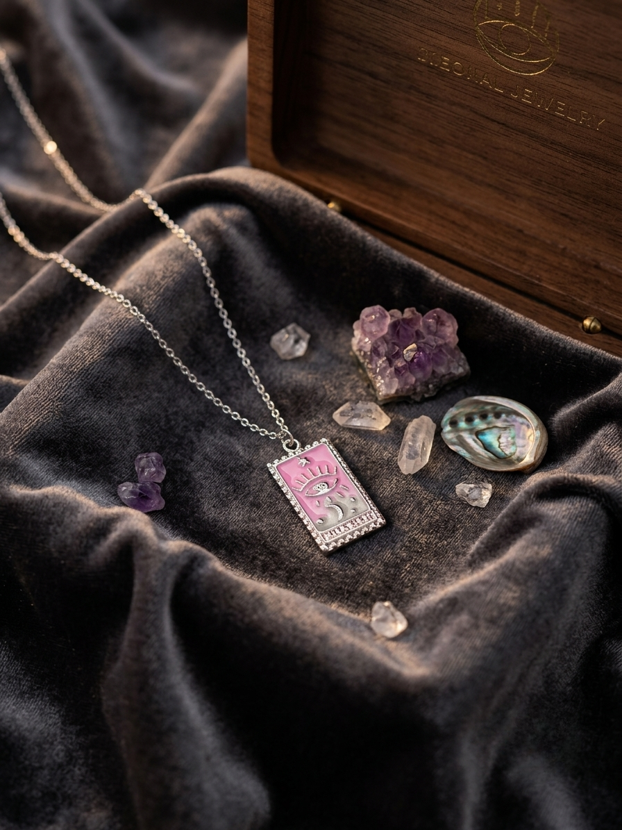Pembe tarot kartı kolye mücevher kutusu